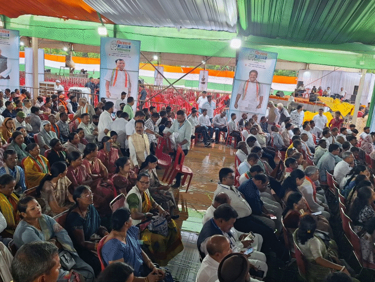 रायपुर पहुंचे कांग्रेस अध्यक्ष मल्लिकार्जुन खड़गे:थोड़ी देर में सभा में शामिल होंगे, बारिश से कार्यक्रम स्थल और डोम में भरा पानी