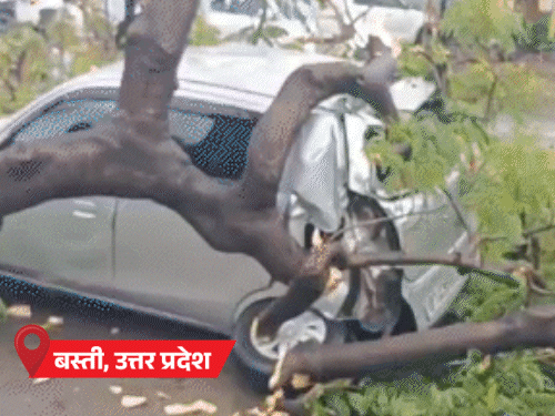 यूपी में आंधी-बारिश से पेड़-पोल उखड़े, कार पर गिरे:एमपी में बिजली और पंजाब में पेड़ गिरने से 2 की मौत, राजस्थान में ओले गिरे