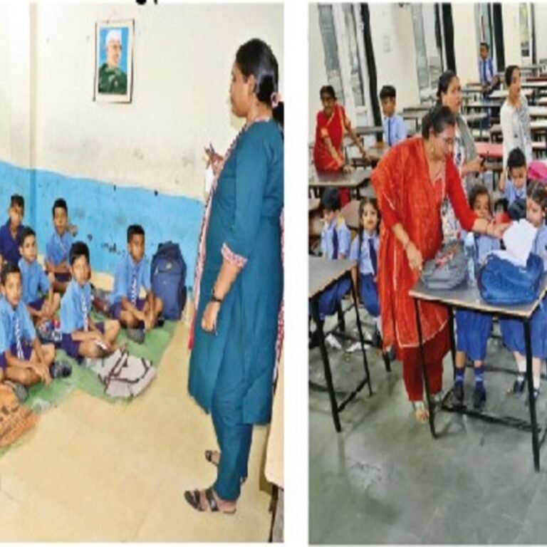 सरकारी स्कूलों की दो तस्वीर…:हिन्दी मीडियम स्कूल में टाटपट्टी तो अंग्रेजी मीडियम स्कूल में बेंच पर बैठकर पढ़ाई करते छात्र…