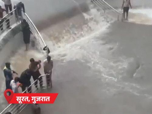 सूरत में बाढ़, 2100 लोग शिफ्ट:गुरुग्राम में 10km लंबा जाम, राजस्थान में बिजली गिरी, 3 की मौत; जबलपुर में 5 मंजिला बिल्डिंग गिरी