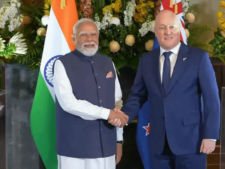 पीएम मोदी ने न्यूजीलैंड के प्रधानमंत्री के साथ बैठक की:ऑकलैंड में 40,000 लोगों को संबोधित करेंगे; 40 बाद भारतीय प्रधानमंत्री का न्यूजीलैंड दौरा